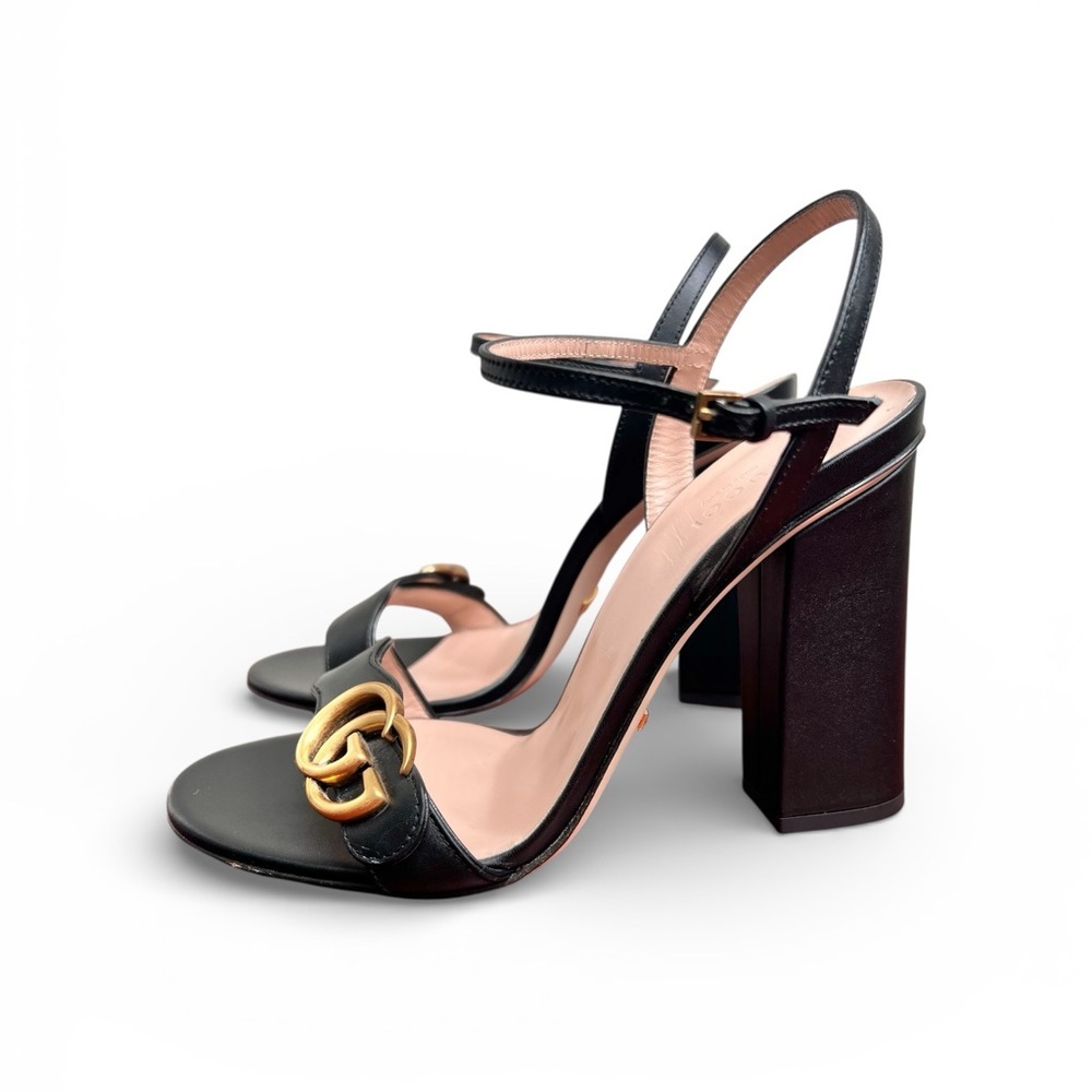 Gucci GG Marmot Block Heel Strap Sandals Black Size 39 - Picture 3 of 8